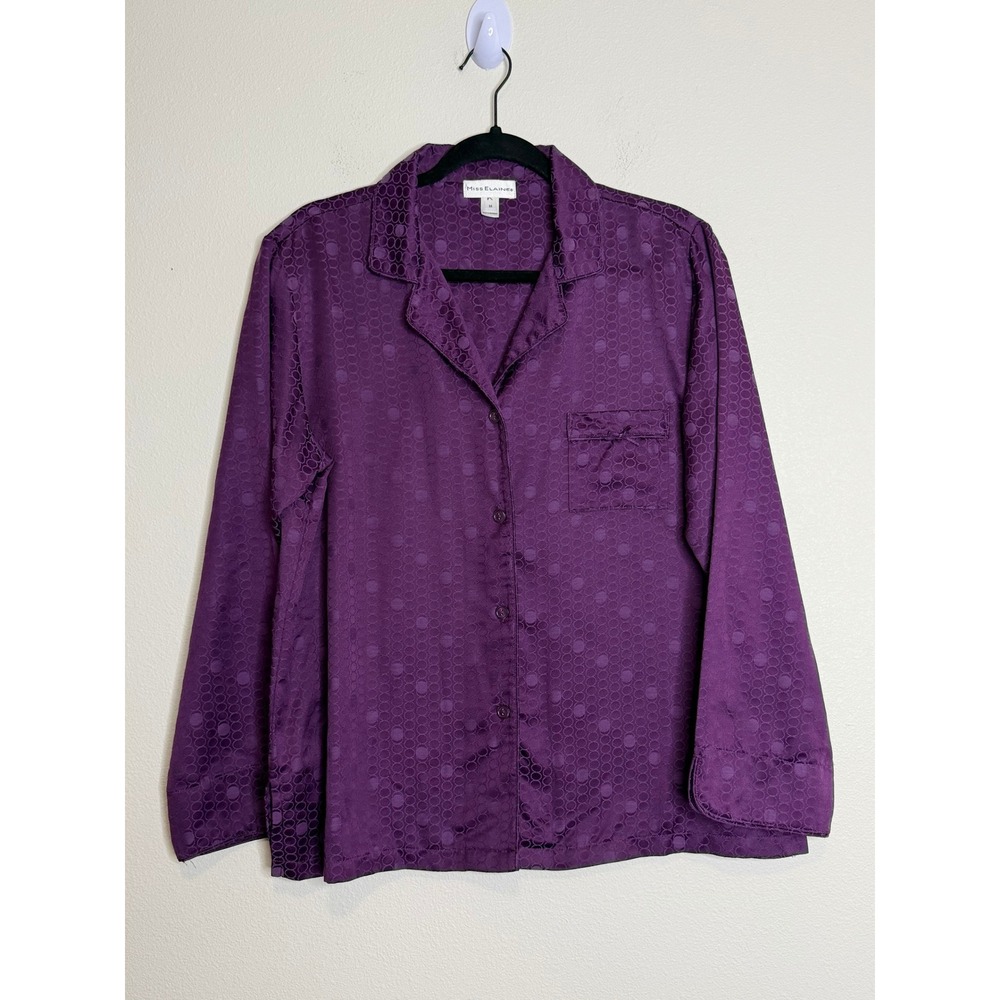 Miss Elaine Purple Geometric Jacquard Pajama Set Button Front Pants M
